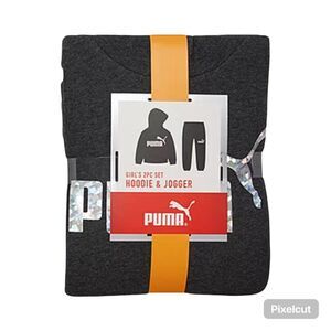 Girls Size 6/6X Puma 2 piece Hoodie and Jogger Set  in Dark Gray